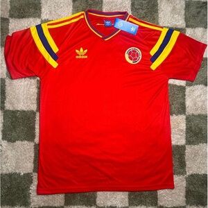 Retro Colombia 1990 World Cup Adidas Red Jersey with Yellow and Blue Trim
